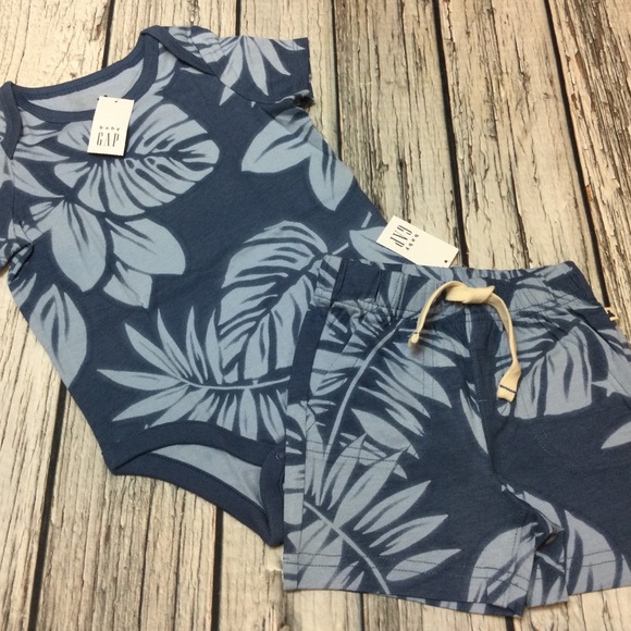 Gap Boys 12 18 24 Months Blue Tropical Shirt and Shorts Outfit - Picture 2 of 4